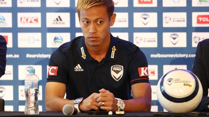 MELBOURNE, AUSTRALIA - AUGUST 15:  Keisuke Honda of the Victory attends a Melbourne Victory A-League press conference at AAMI Park on August 15, 2018 in Melbourne, Australia. The Japanese international has joined Melbourne Victory as a marquee player