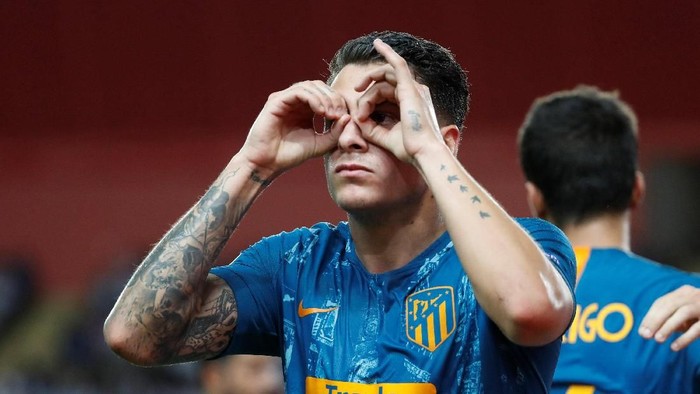 Soccer Football - Champions League - Group Stage - Group A - AS Monaco v Atletico Madrid - Stade Louis II, Monaco - September 18, 2018  Atletico Madrids Jose Gimenez celebrates scoring their second goal   REUTERS/Eric Gaillard