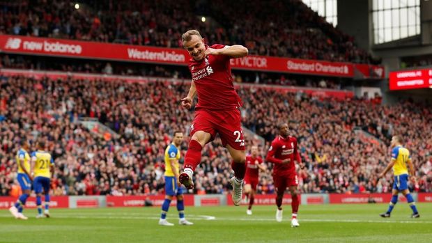 Shaqiri memberikan andil besar untuk keunggulan Liverpool di babak pertama.