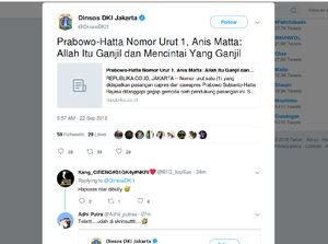 Twitter Dinsos DKI Posting Berita 2014, Prabowo-Hatta Nomor Urut 1