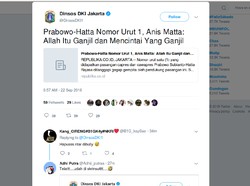 Twitter Dinsos DKI Posting Berita 2014, Prabowo-Hatta Nomor Urut 1