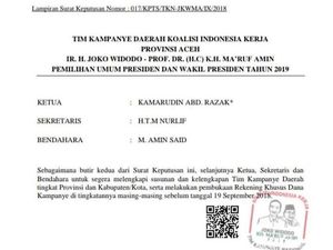 Beredar 2 SK Tim Kampanye Jokowi di Aceh Beredar 2 SK Tim Kampanye Jokowi di Aceh