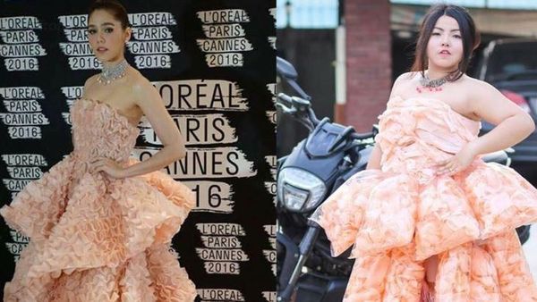 Parodikan Baju Artis, Wanita Ini Pakai Gaun dari Terung hingga Kerupuk