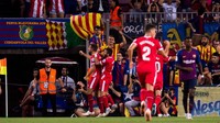 Tapi Girona sukses memaksimalkan celah-celah yang ada di pertahanan Barcelona. Stuani mencetak gol keduanya di menit ke-51. (Foto: Alex Caparros/Getty Images)