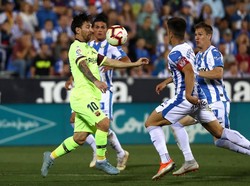 Lionel Messi pun kesulitan mengkreasi serangan menghadapi pertahanan dalam Leganes. Barcelona pun pulang dengan tangan hampa dari markas Leganes. (Foto: Sergio Perez/REUTERS)
