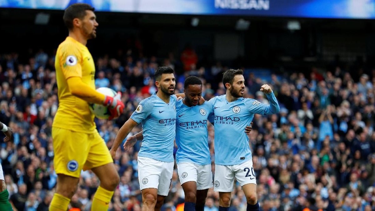 Manchester City unggul 1-0 atas Brighton & Hove Albion di babak pertama (Foto: Phil Noble/Reuters)