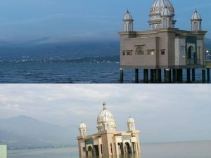 Foto: Before After Masjid Apung Palu yang Diterjang Tsunami