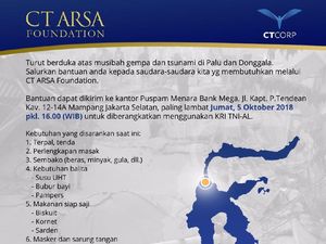 CT Arsa Galang Bantuan untuk Korban Gempa Sulteng CT Arsa Galang Bantuan untuk Korban Gempa Sulteng
