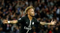 Di peringkat ke-10, ada Neymar. Striker 26 tahun itu juga menyarangkan 34 gol untuk Timnas Brasil dan Paris Saint-Germain sepanjang 2018. (Foto: Charles Platiau/Reuters)