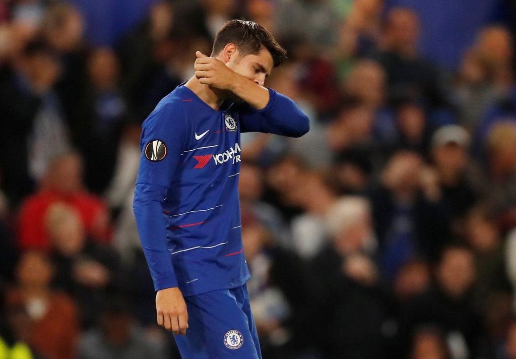 Soccer Football - Europa League - Group Stage - Group L - Chelsea v Vidi FC - Stamford Bridge, London, Britain - October 4, 2018  Chelsea's Alvaro Morata celebrates scoring their first goal  Action Images via Reuters/Andrew Boyers