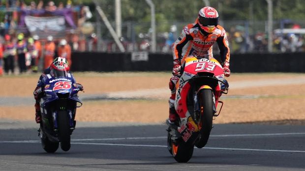 Marc Marquez masih unggul 77 poin atas Andrea Dovizioso di klasemen MotoGP 2018.