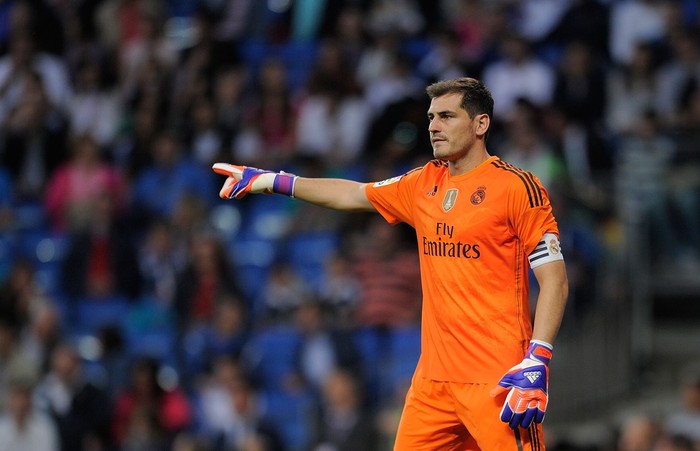 MADRID, SPAIN - MAY 23:  Iker Casillas of Real Madrid reacts during the La Liga match between Real Madrid CF and Getafe CF at Estadio Santiago Bernabeu on May 23, 2015 in Madrid, Spain.  (Photo by Denis Doyle/Getty Images)