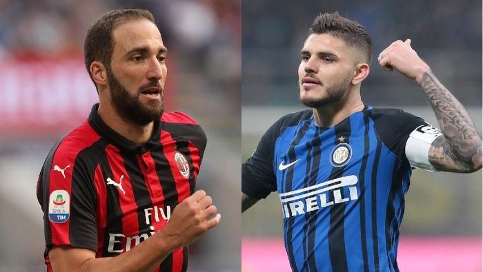 Derby Milan menyajikan adu tajam antara Gonzalo Higuain dengan Mauro Icardi. (Foto: Getty Images) Derby Milan menyajikan adu tajam antara Gonzalo Higuain dengan Mauro Icardi. (Foto: Getty Images)