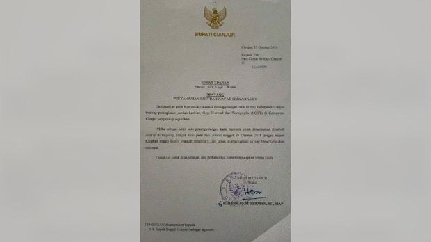 Surat Edaran Pemkab Cianjur soal instruksi khotbah jumat anti-LGBT.