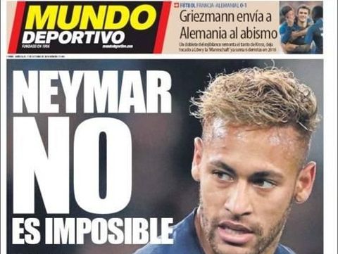 Headline Mundo Deportivo mengklaim Neymar ingin kembali ke Barcelona.