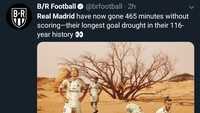 Selain itu, Madrid memecahkan rekor puasa gol terlama klub ketika masih buntu hingga menit ke-55. Madrid ketika itu sudah absen bikin gol selama 465 menit. Total hingga Marcelo mencetak gol di menit ke-71, Madrid mengakhiri puasa golnya selama 41 menit. (Foto: Twitter @brfootball)