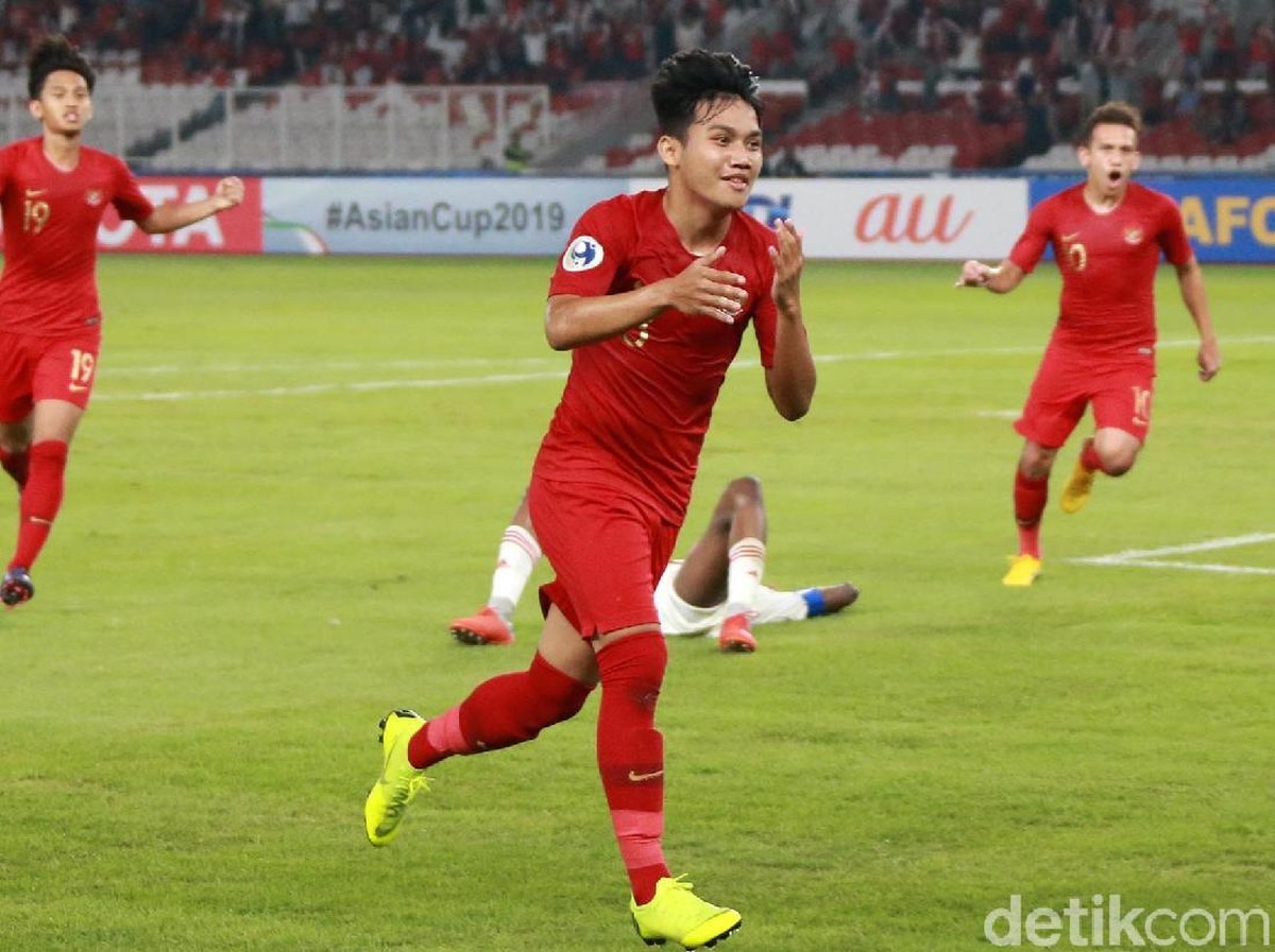 Witan Sulaeman merayakan gol Indonesia ke gawang Uni Emirat Arab di Piala Asia U-19 2018. (Foto: Ari Saputra/detikcom)
