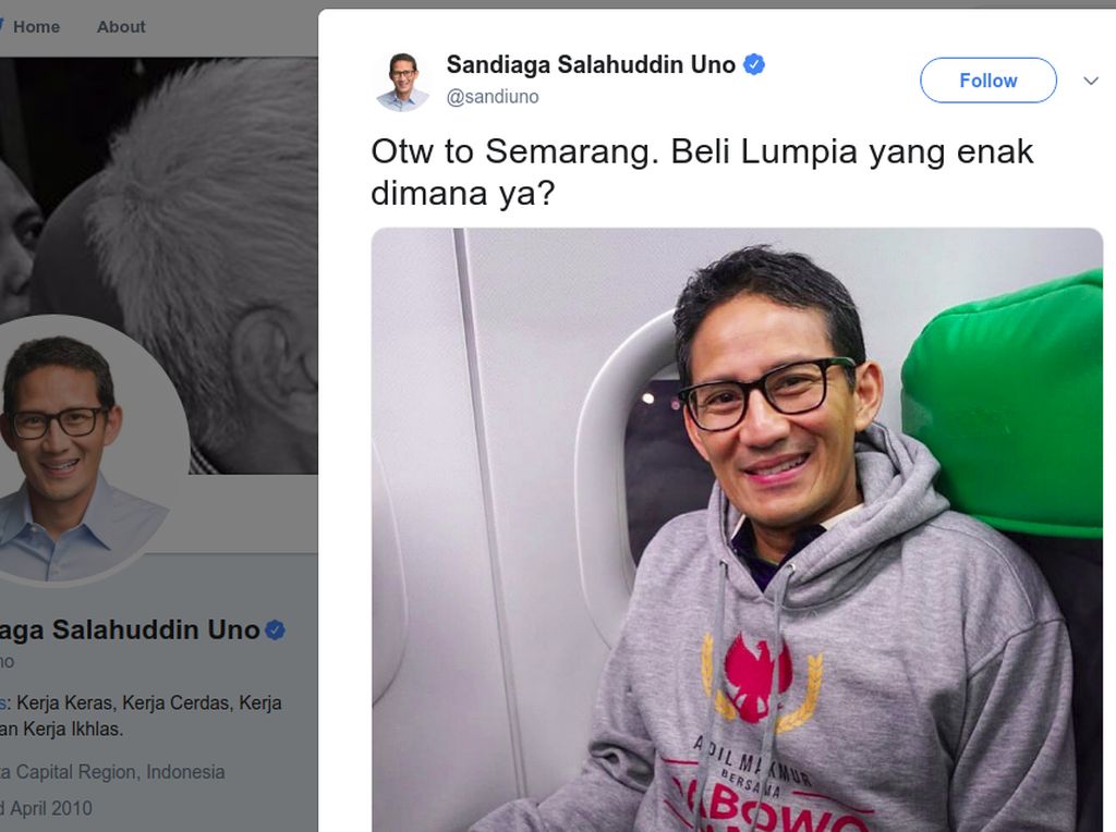 Sedang di Semarang, Sandiaga Uno : Beli Lumpia Enak Dimana Ya? Sedang di Semarang, Sandiaga Uno : Beli Lumpia Enak Dimana Ya?