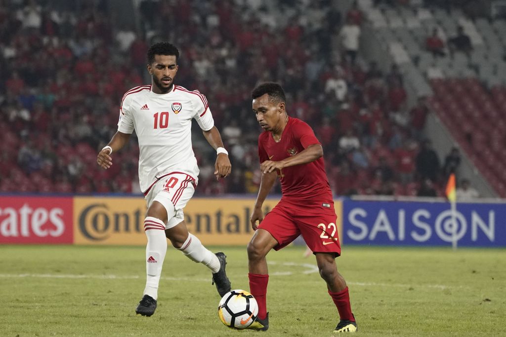 Todd Rivaldo Ferre di timnas indoensia u-19 versus UEA di SUGBK, Rabu (24/10)