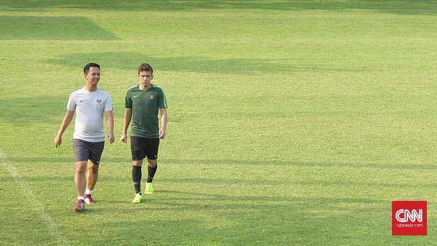 Egy Maulana Vikri berlatih terpisah dalam sesi latihan Timnas Indonesia U-19 jelang perempat final Piala Asia U-19 2018.