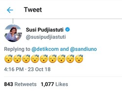 Emoji Tidur Susi buat Sandiaga