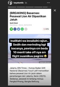 Duka Tasya Kamila atas pesawat Lion Air yang jatuh.