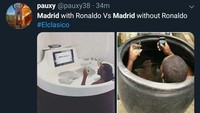 Kekalahan 1-5 Madrid dari Barcelona disebut-sebut netizen karena kini Los Blancos tidak lagi diperkuat Ronaldo. (Foto: twitter @pauxy38)