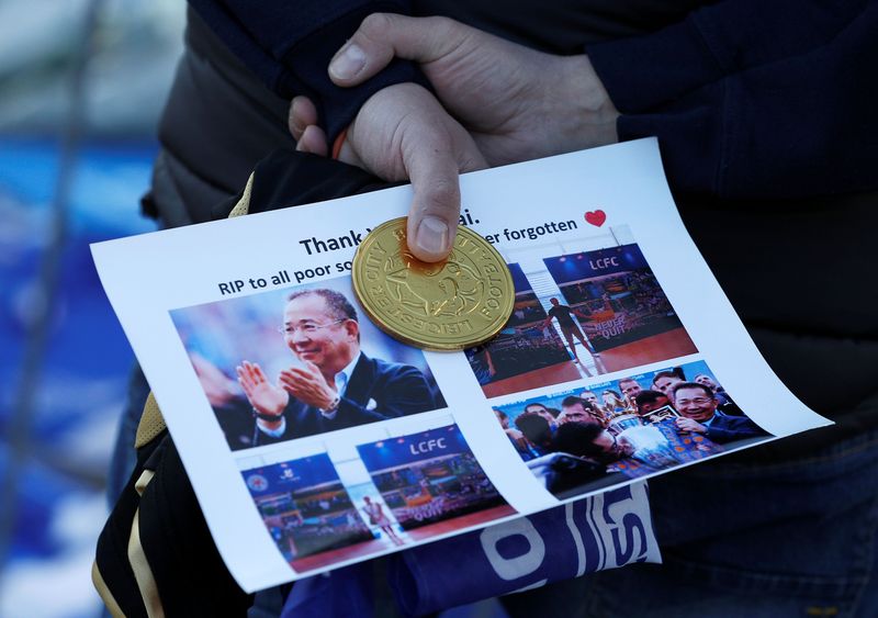 leicester city vichai srivaddhanaprabha A man holds a tribute outside Leicester City's King Power stadium, after the club's owner Thai businessman Vichai Srivaddhanaprabha and four other people died when the helicopter they were travelling in crashed as it left the ground after the match on Saturday, in Leicester, Britain, October 29, 2018. REUTERS/Peter Nicholls