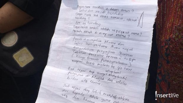 Surat Roro Fitria dari Rutan Pondok Bambu