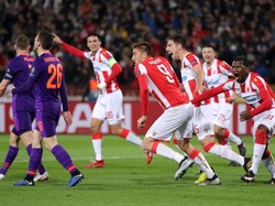 Milan Pavkov (9) merayakan golnya. Foto: Marko Djurica/Reuters