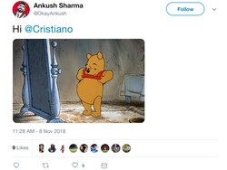 Ada pula yang menyamakan Ronaldo dengan karakter kartun Winnie the Pooh. (Foto: Internet/Twitter)