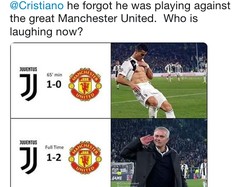 Dan pada akhirnya, Mourinho bisa menyindir fans Juventus yang terdiam, meski sempat bising saat Ronaldo merayakan golnya dengan memamerkan perut. Fans Juve, mana suaramu? (Foto: Internet/Twitter)