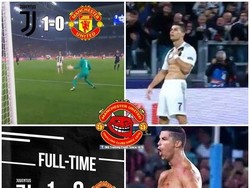 Saat merayakan golnya, Ronaldo memamerkan perutnya yang berotot. Ketika akhirnya Juventus kalah, ia pun disindir jika perut sixpack-nya menjadi buncit. (Foto: Twitter @ManTrollsUtd)