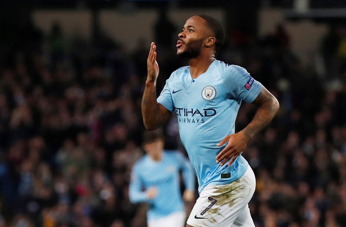 Soccer Football - Champions League - Group Stage - Group F - Manchester City v Shakhtar Donetsk - Etihad Stadium, Manchester, Britain - November 7, 2018  Manchester Citys Raheem Sterling celebrates scoring their third goal      Action Images via Reuters/Lee Smith