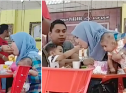 Manisnya Momen Balita Suapi Ibu Usai Melihat Ayahnya Lakukan Hal Sama