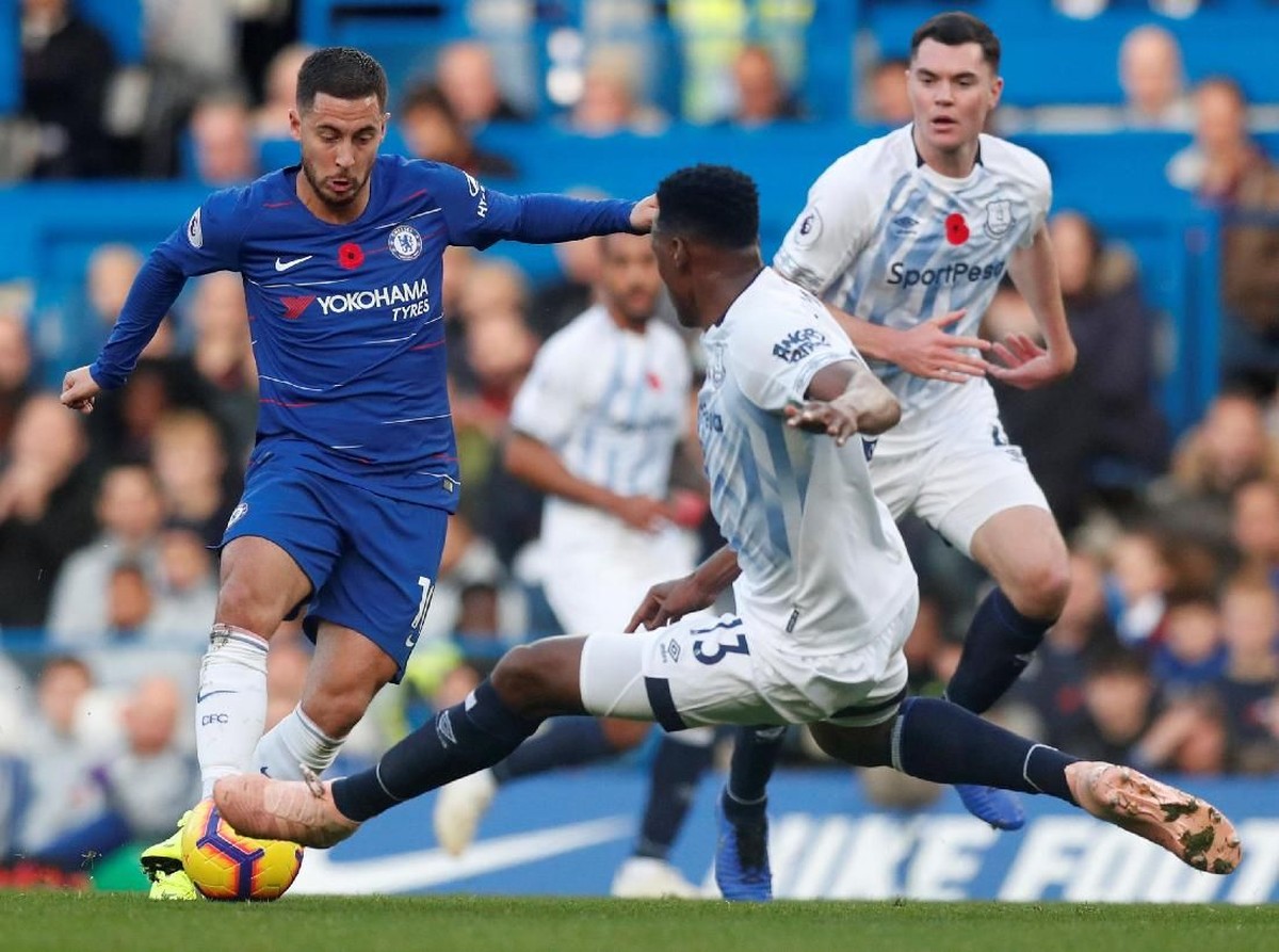 Pemain Chelsea, Eden Hazard, di laga melawan Everton. (Foto: Peter Cziborra/Actions Images via Reuters)