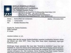 Ini Surat PAN yang Instruksikan Kader Nobar Hanum & Rangga Ini Surat PAN yang Instruksikan Kader Nobar Hanum & Rangga