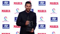 Lima penghargaan El Pichichi ini menyejajarkan Messi dengan Alfredo Di Stefano, Quini, dan Hugo Sanchez. (Foto: Albert Gea/Reuters)