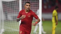 Selebrasi Alberto Goncalves usai mencetak gol penutup Indonesia. (ANTARA FOTO/Akbar Nugroho Gumay/ama)