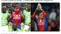 Tidak ada yang lebih total dalam upayanya menjadi Spiderman dibanding Jeremie Janot. Dia tampil dengan seragam spiderman lengkap saat akan bertanding. (ist.)
