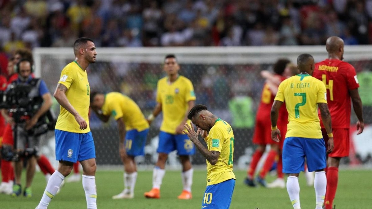 Timnas Brasil saat disingkirkan Belgia di Piala Dunia 2018 (Buda Mendes/Getty Images)