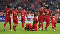 Indonesia sempat mengejutkan publik tuan rumah usai Zulfiandi mencetak gol di menit ke-29. Foto: ANTARA FOTO/Akbar Nugroho Gumay/kye