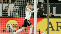 Ini adalah gol pertama Timo Werner untuk timnas Jerman setelah terakhir mencetak gol 12 jam lalu atau laga kontra Arab Saudi Mei lalu. (Leon Kuegeler/Reuters)