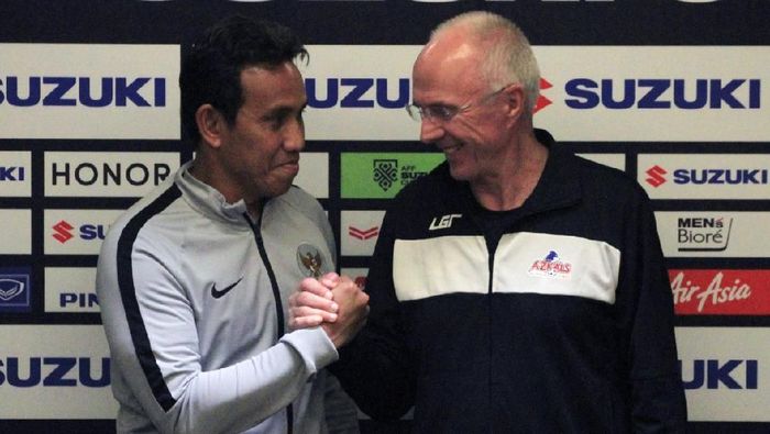 Pelatih Timnas Indonesia bersalaman dengan pelatih timnas Filipina Sven-Goran Eriksson (dok. PSSI) Pelatih Timnas Indonesia bersalaman dengan pelatih timnas Filipina Sven-Goran Eriksson (dok. PSSI)
