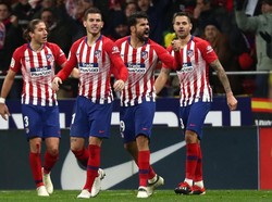 Diego Costa berhasil membawa Atletico di depan dengan sundulannya di menit ke-77. Keunggulan Los Rojiblancos bertahan sampai menjelang berakhirnya waktu normal. REUTERS/Sergio Perez.