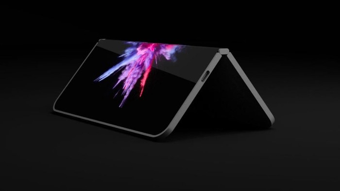 Gambar render dari ponsel layar lipat Microsoft Andromeda. Foto: Istimewa Gambar render dari ponsel layar lipat Microsoft Andromeda. Foto: Istimewa