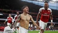 Gol perdana Lucas Torreira untuk Arsenal datang di saat yang tepat. Dia mengunci kemenangan Gudang Peluru dengan golnya pada menit ke-78. (Foto: Matthew Childs/Reuters)