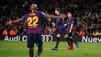 Dengan kemenangan ini, Barcelona untuk sementara memuncaki klasemen dengan raihan 28 angka. Tim asuhan Ernesto Valverde itu unggul dua poin dari Sevilla yang sedang memainkan pertandingan dengan Alaves. REUTERS/Albert Gea.