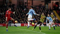 City baru bisa membukukan keunggulan pada menit ke-40. Leroy Sane yang menjadi pencetak golnya. (Foto: David Klein/Reuters)