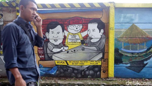 Mural Jokowi Prabowo Ngopi Bareng di Depok